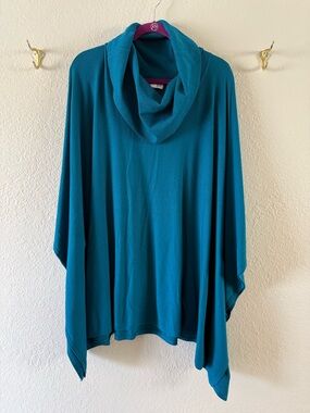 Charter Club Woman Cowl Neck Sweater Poncho Teal Blue Plus Size 2X – 3X Jewel